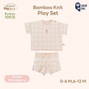 Snow Owl Gingham Gentle Bamboo Knit Play Set ชุดเซ็ทเสื้อ-กางเกงขาสั้น (6-12m) - Sweet Strawberry